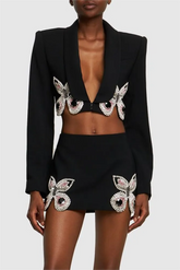 BOW EMBELLISHED CRYSTA TWO PIECE SET - Black